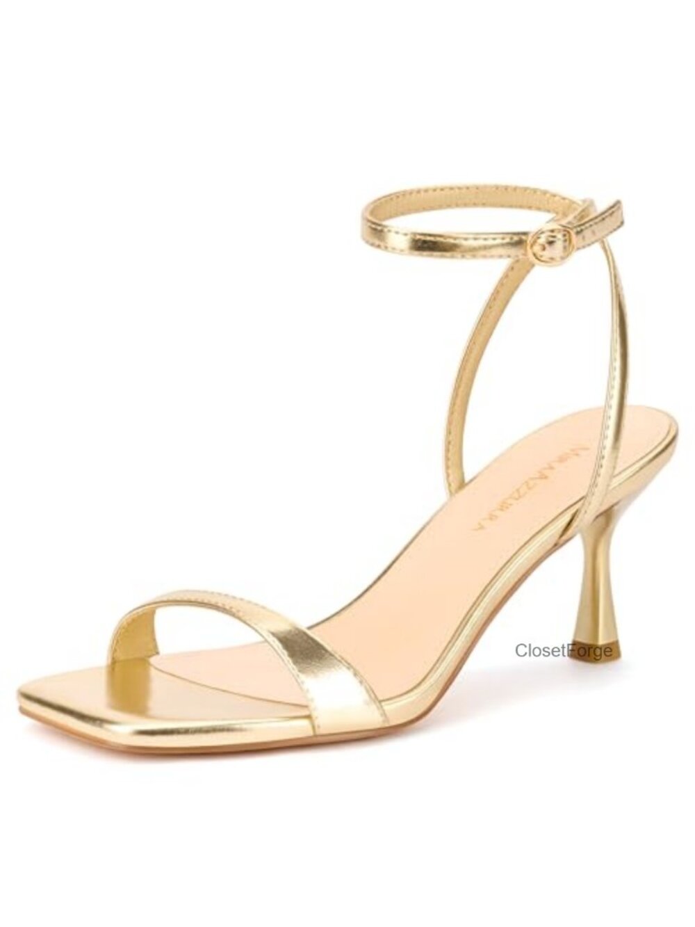 Kitten Heel Sandals with Adjustable Ankle Strap Faux Leather Women